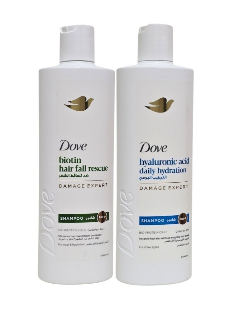 Dove Pack Of 2 Pieces (Biotin Hair Fall Rescue And  Hyaluronic Acid Daily Hydration) Hair Shampoo - Image 1